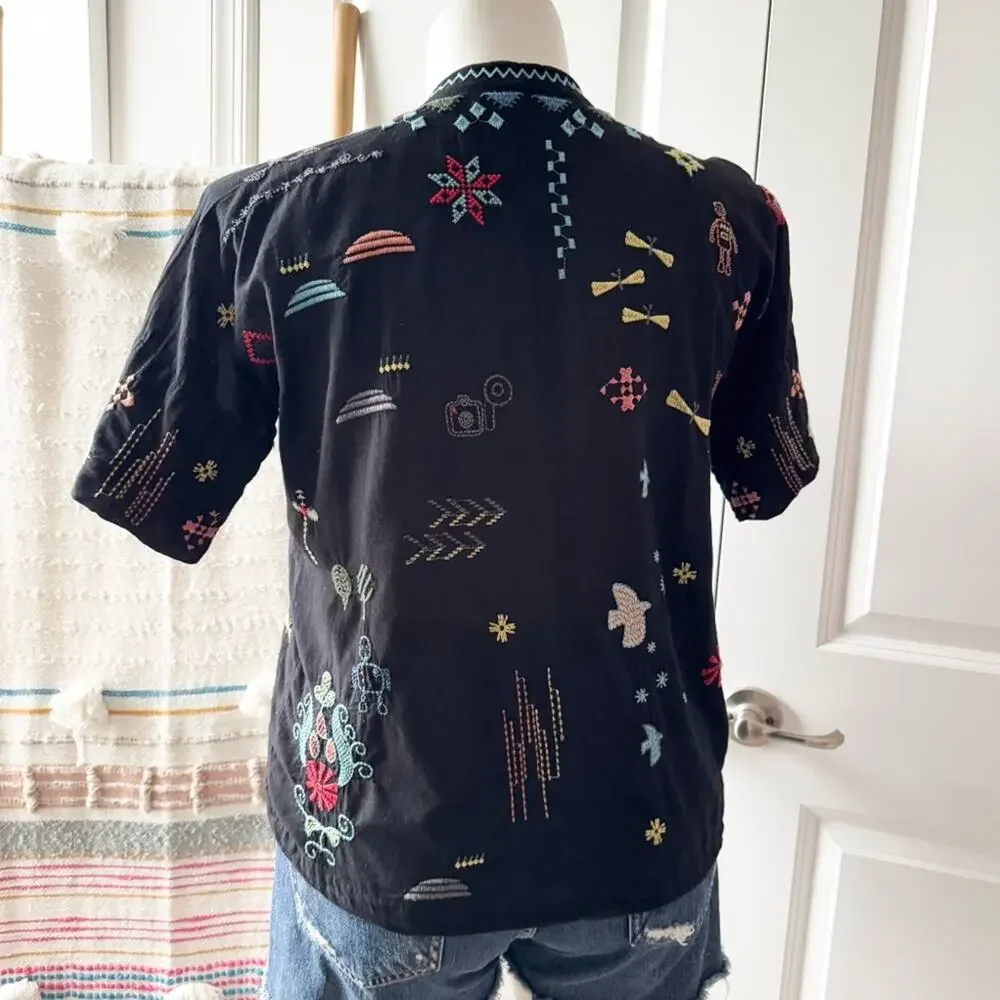 Johnny Was Pete & Greta Seraphina Black Embroidered Short Sleeve Top Women’s XS - Picture 6 of 10